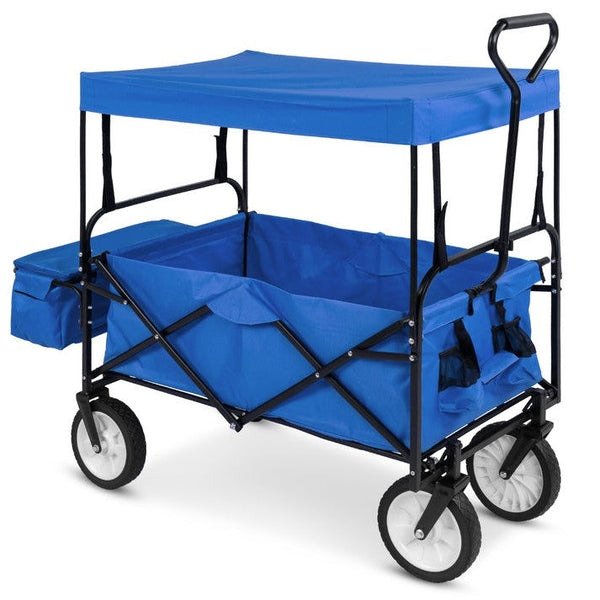 Outdoor > Gardening > Wheelbarrows Carts Wagons - Collapsible Utility Wagon Cart Indoor/Outdoor With Canopy - Blue