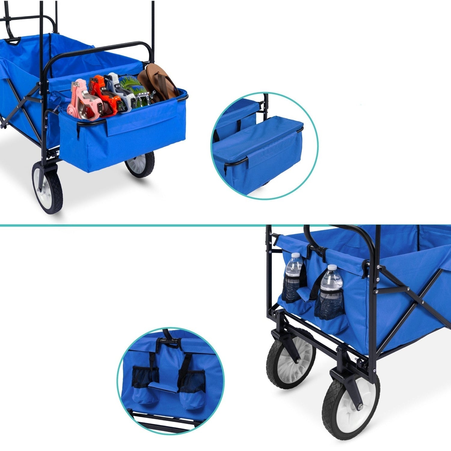 Outdoor > Gardening > Wheelbarrows Carts Wagons - Collapsible Utility Wagon Cart Indoor/Outdoor With Canopy - Blue
