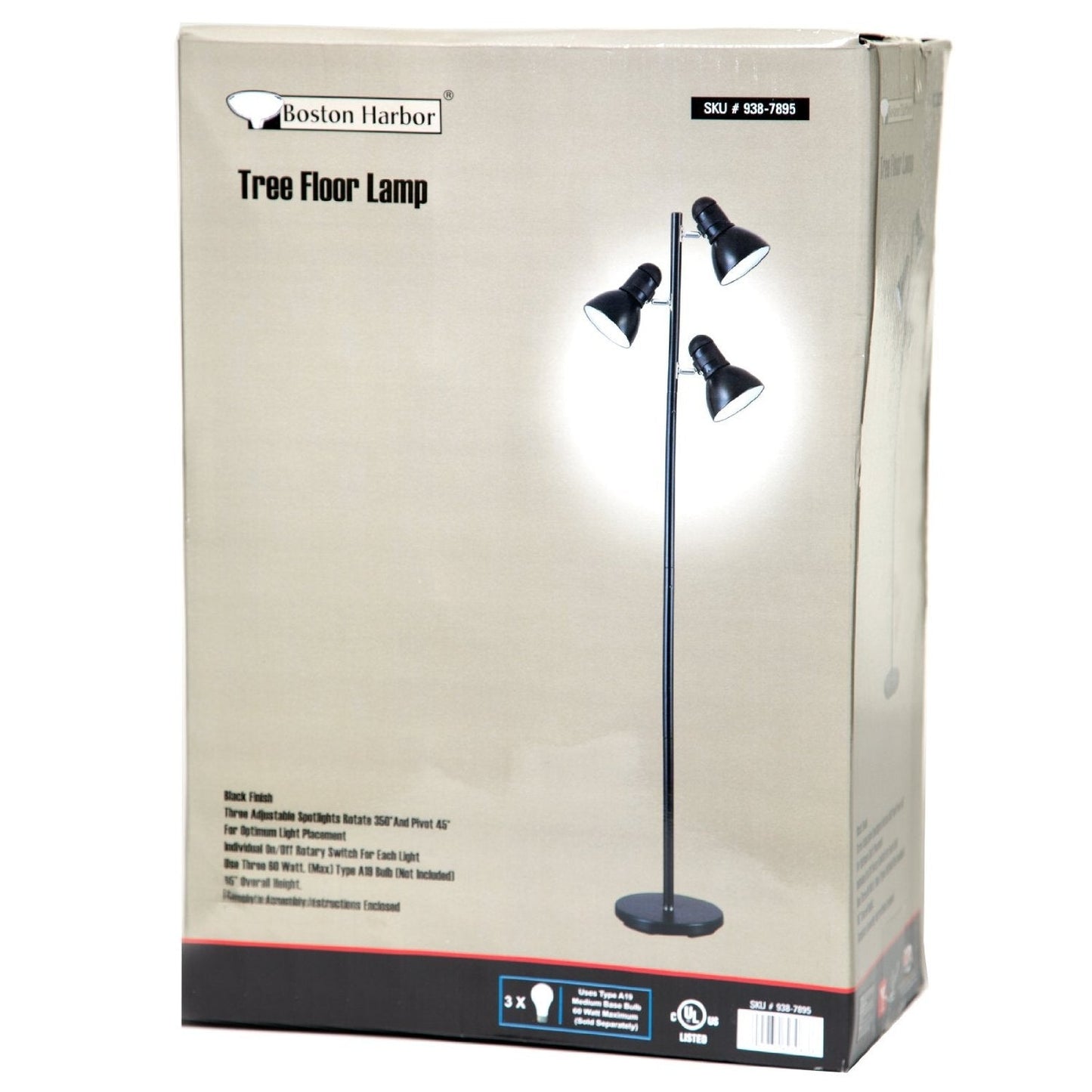 Lighting > Floor Lamps - 65-inch Black 3-Light Tree Lamp Spotlight Floor Lamp