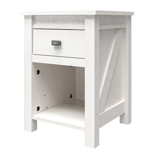 Bedroom > Nightstand And Dressers - Farmhouse 1-Drawer Bedroom Nightstand With Open Shelf In Rustic Off-White Oak