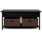 Living Room > Coffee Tables - FarmHouse Black Lift-Top Multi Purpose Coffee Table With 2 Storage Drawers Bins