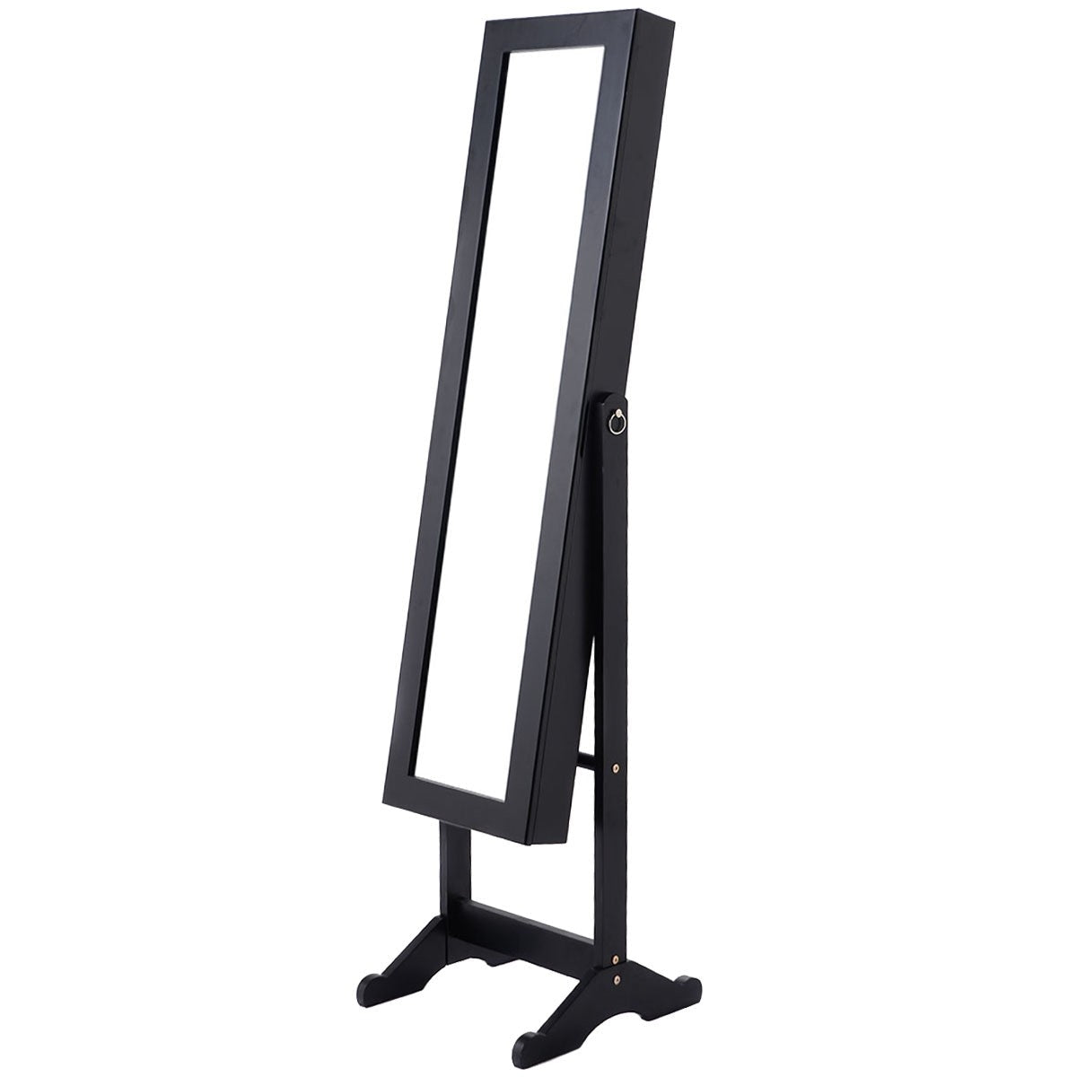 Accents > Jewelry Armoires & Boxes - Black Wood Jewelry Storage Cabinet Freestanding Floor Mirror