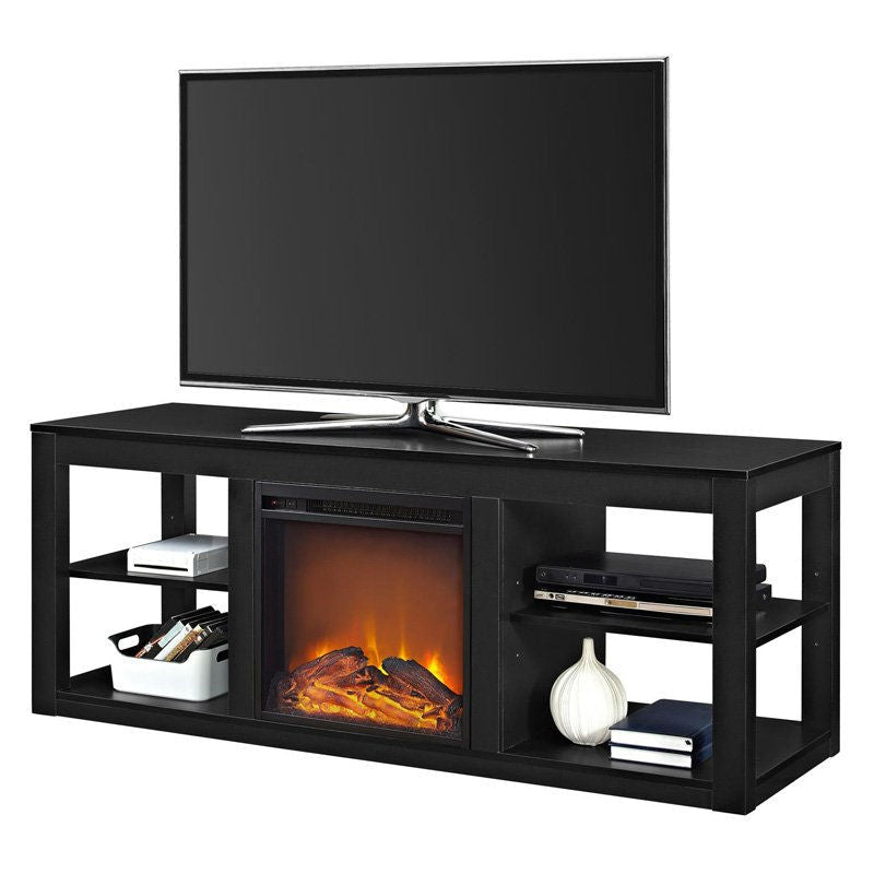 Accents > Electric Fireplaces - Modern 2-in-1 Electric Fireplace TV Stand In Black