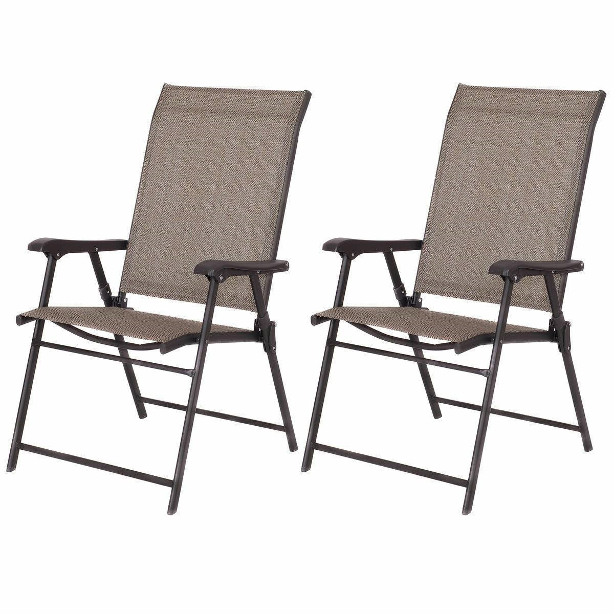 Outdoor > Outdoor Furniture > Patio Chairs - Set Of 2 Outdoor Folding Patio Chairs In Brown With Black Metal Frame