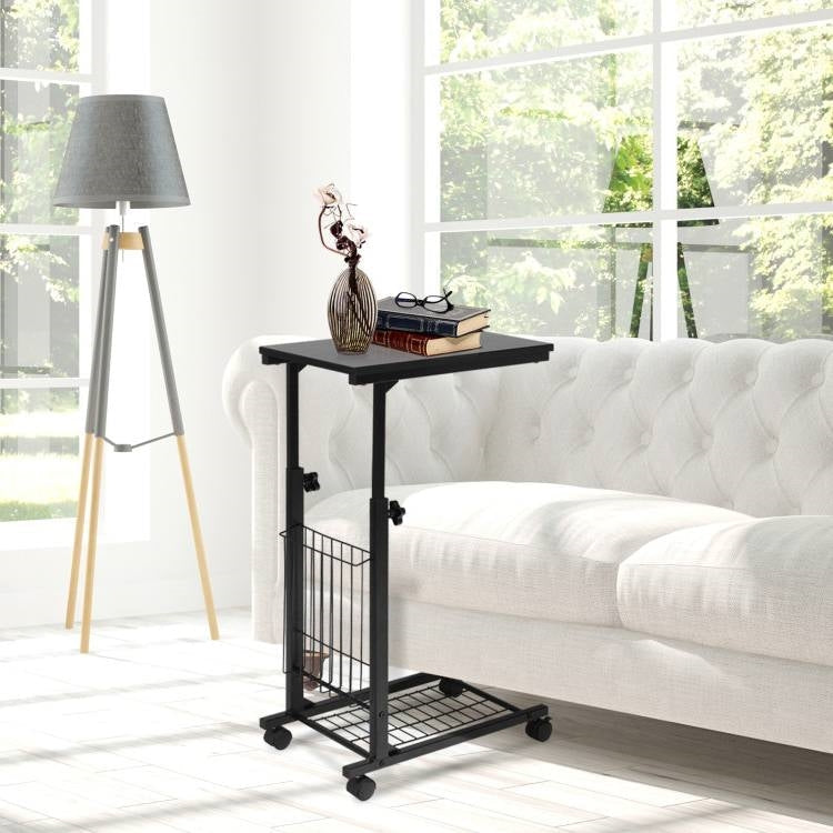 Living Room > TV Tray Tables & Bed Trays - Black Multipurpose Adjustable Height TV Tray Sofa Table On Wheels