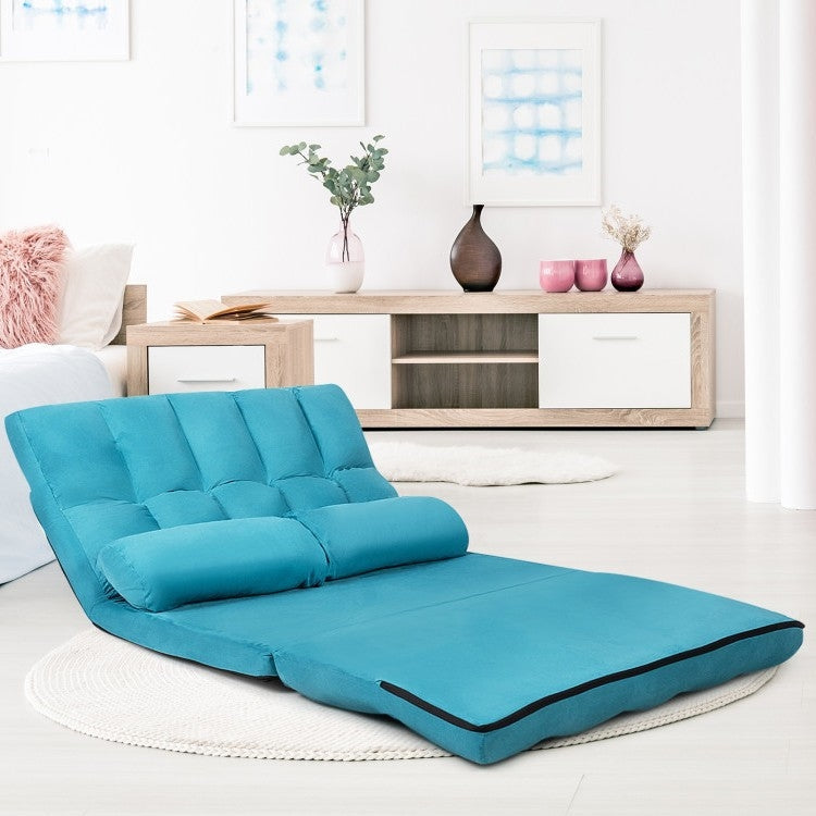 Living Room > Sofas - Foldable 5-Tilt Floor Sofa Bed With Detachable With Cloth Cover In Teal Blue