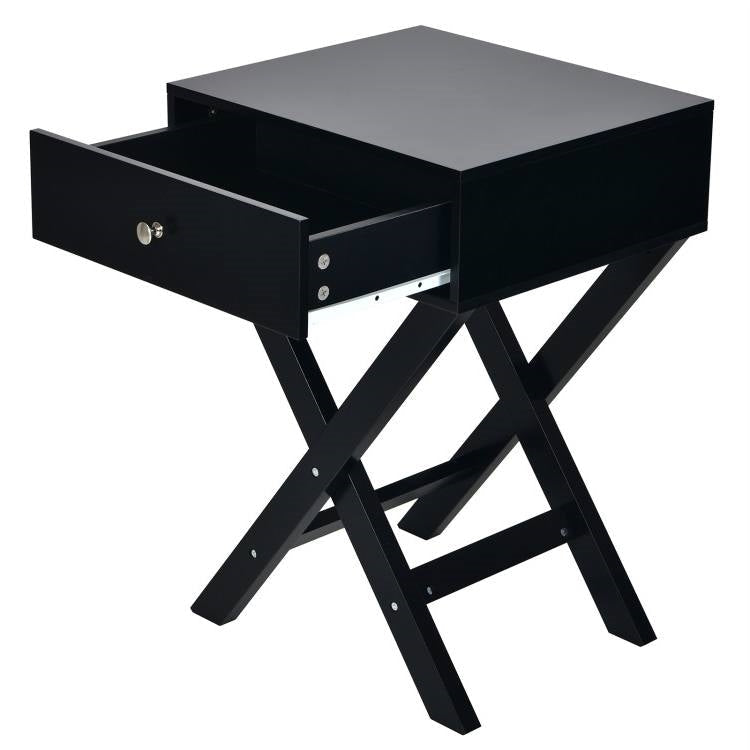 Bedroom > Nightstand And Dressers - X-Shape 1 Drawer Nightstand End/Side Table Storage In Black