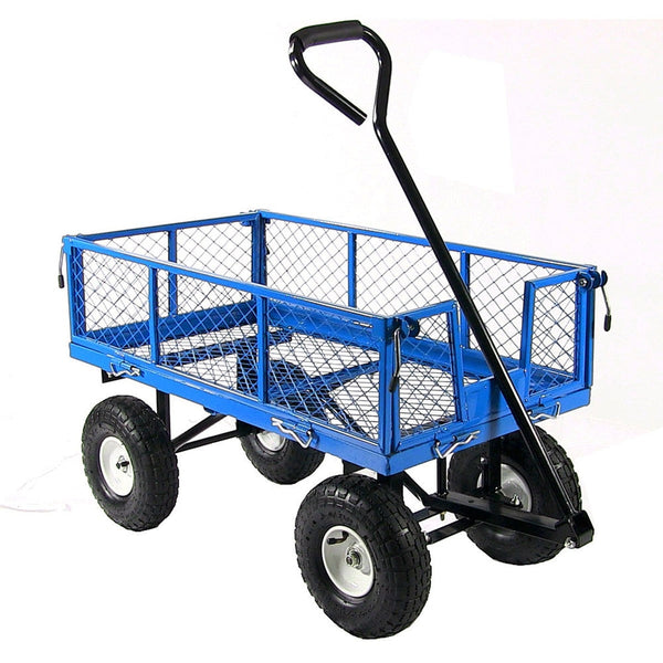 Outdoor > Gardening > Wheelbarrows Carts Wagons - Heavy Duty Blue Wheelbarrow Steel Log Garden Cart