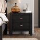 Bedroom > Nightstand And Dressers - Farmhouse Style Solid Pine Wood 2-Drawer Nightstand Bedside Table In Black