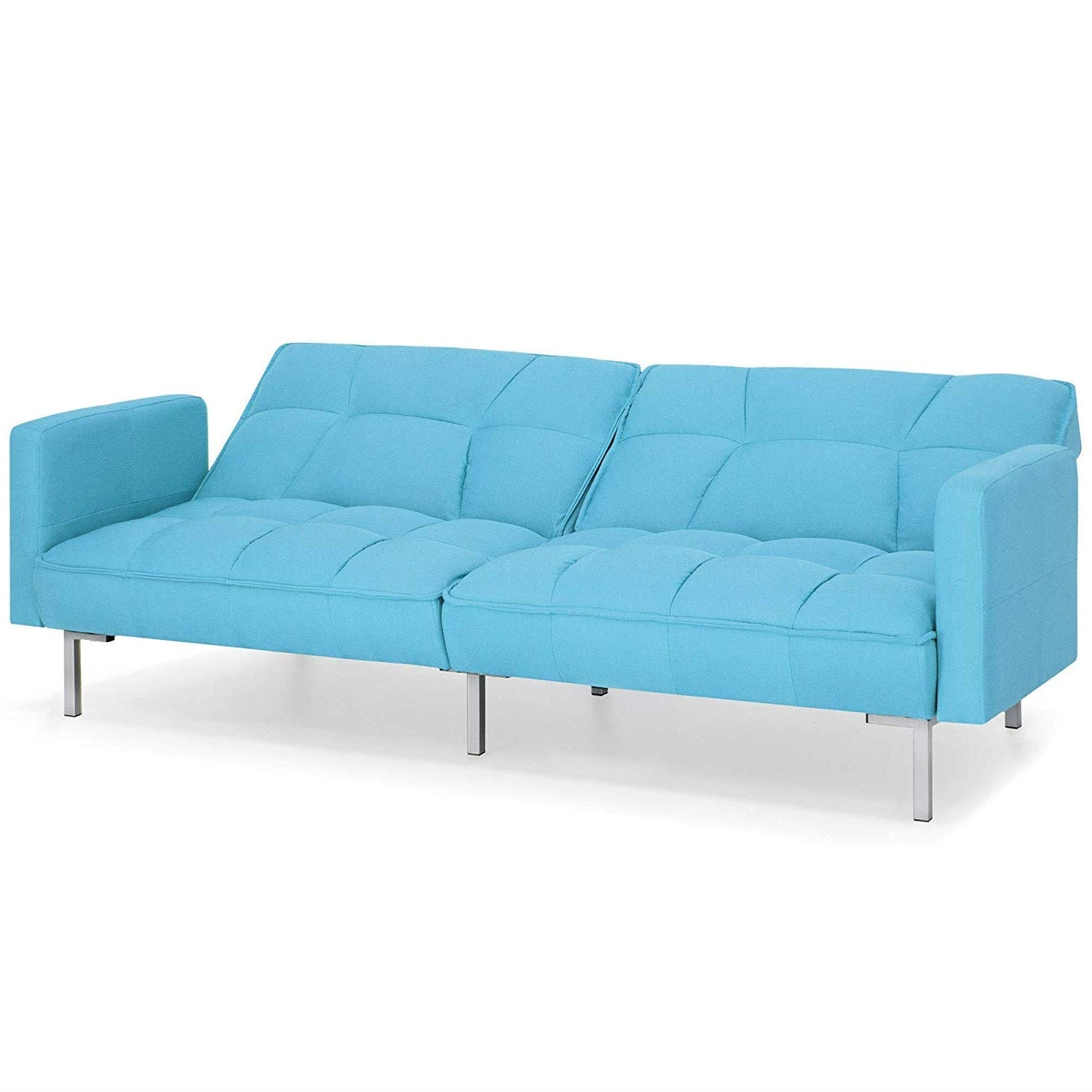 Living Room > Sofas - Plush Blue Split-Back Design Convertible Linen Tufted Futon W/ 2 Pillows