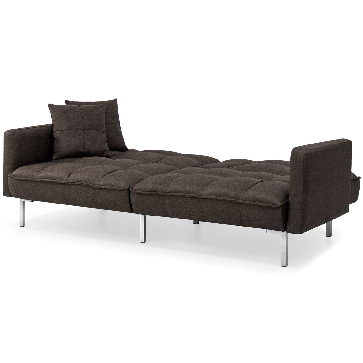 Living Room > Sofas - Plush Brown Split-Back Design Convertible Linen Tufted Futon W/ 2 Pillows