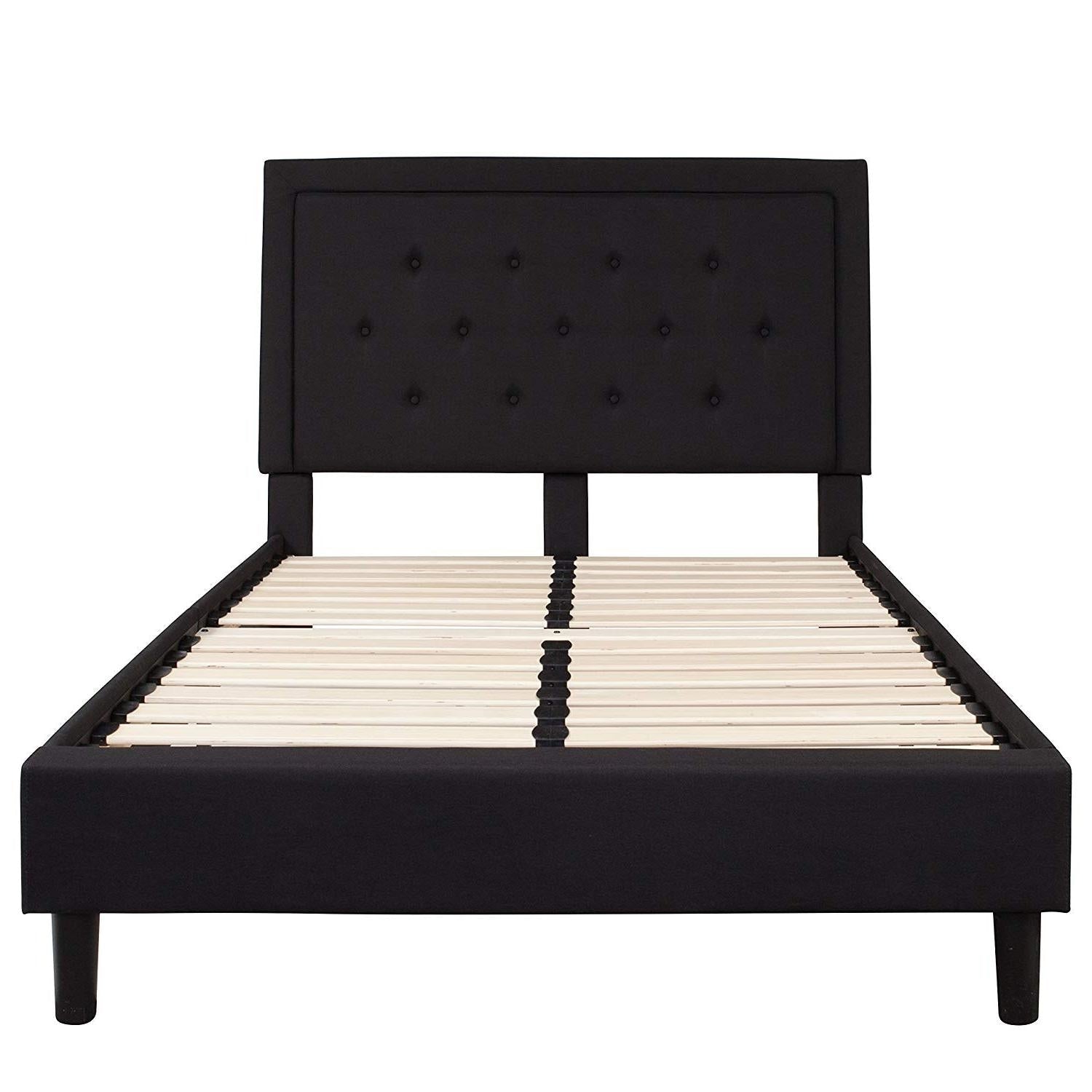Bedroom > Bed Frames > Platform Beds - Full Size Black Fabric Upholstered Platform Bed Frame With Headboard