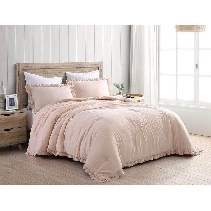 Bedroom > Comforters And Sets - King Oversized Pink Ruffled Edge Microfiber Comforter Set
