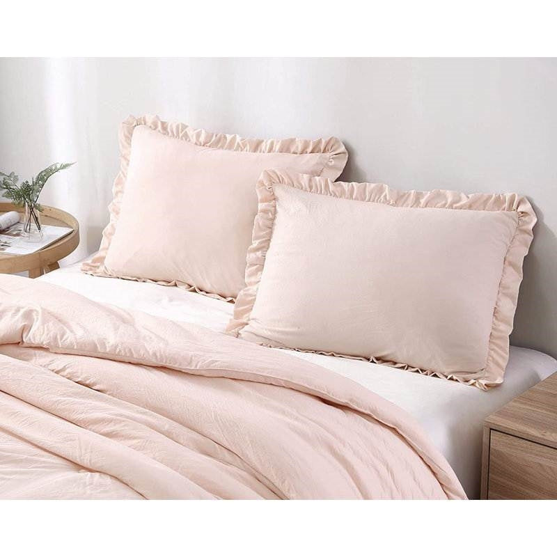 Bedroom > Comforters And Sets - King Oversized Pink Ruffled Edge Microfiber Comforter Set