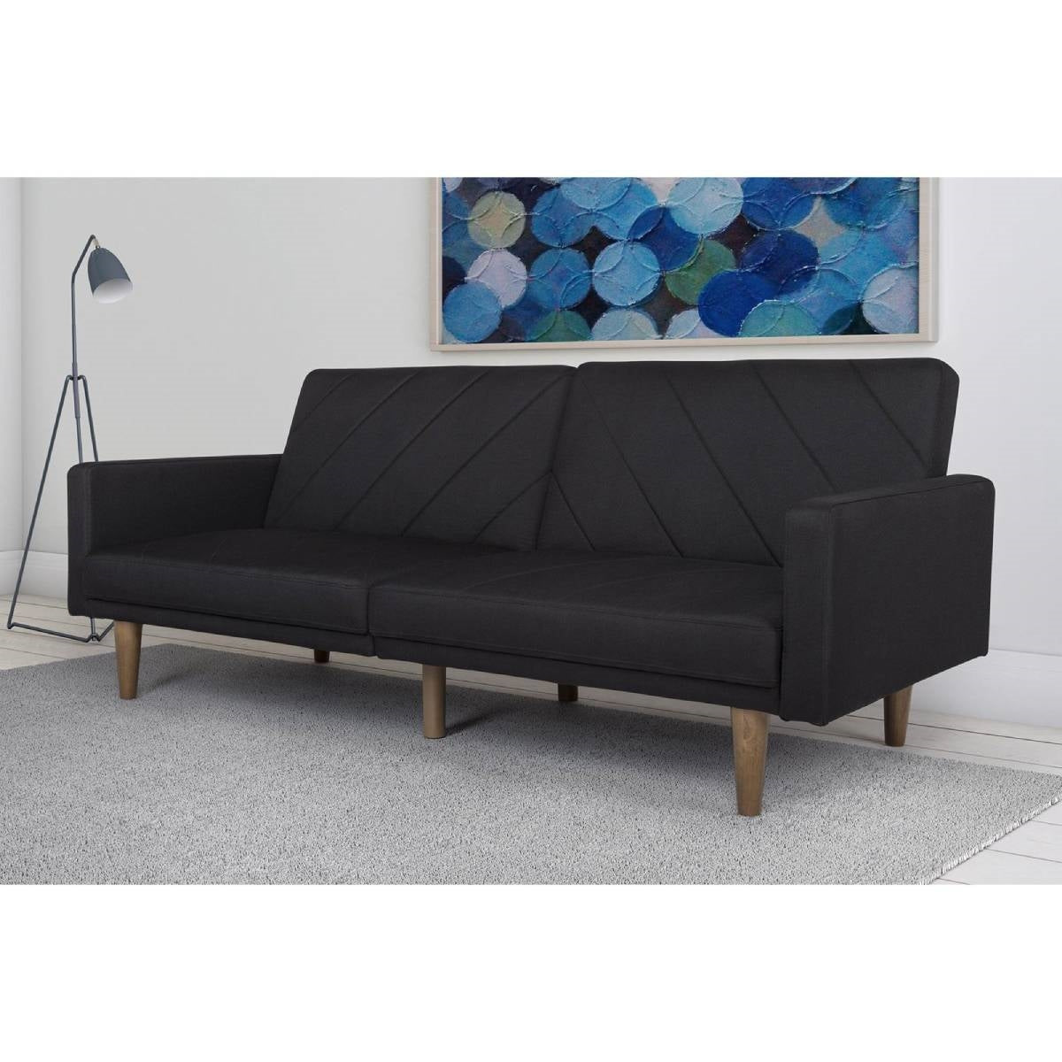 Living Room > Sofas - Black Mid-Century Modern Linen Upholstered Sofa Bed With Classic Wood Legs