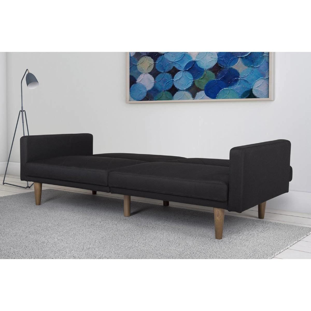 Living Room > Sofas - Black Mid-Century Modern Linen Upholstered Sofa Bed With Classic Wood Legs