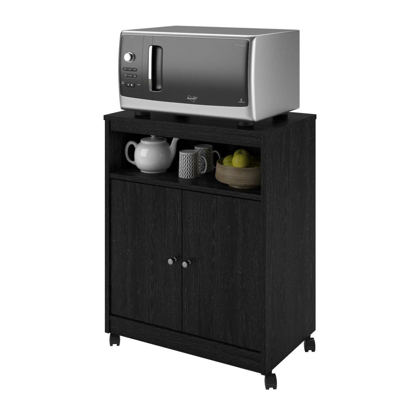 Kitchen > Kitchen Carts - Black Utility Cart / Kitchen Microwave Cart With Casters