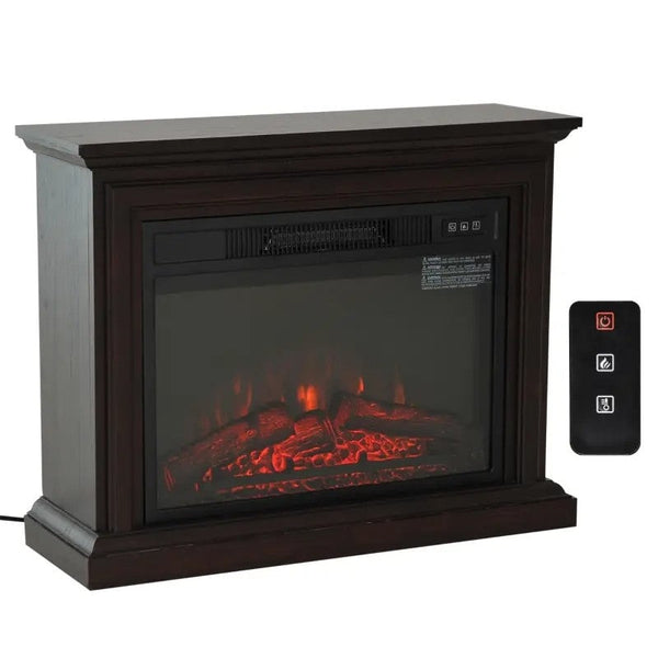 Accents > Electric Fireplaces - 31 Inch Dark Brown Electric Fireplace Heater Dimmable Flame Effect And Mantel W/ Remote Control
