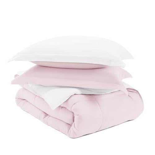 Bedroom > Comforters And Sets - King/Cal King 3-Piece Microfiber Reversible Comforter Set Blush Pink And White