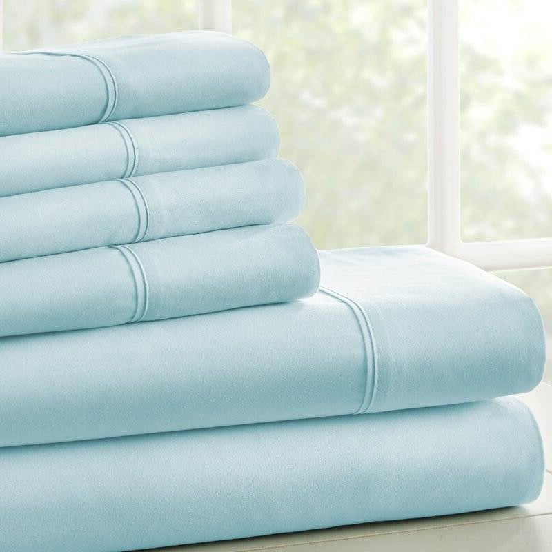 Bedroom > Sheets And Sheet Sets - Queen Size Aqua 6 Piece Wrinkle Resistant Microfiber Polyester Sheet Set