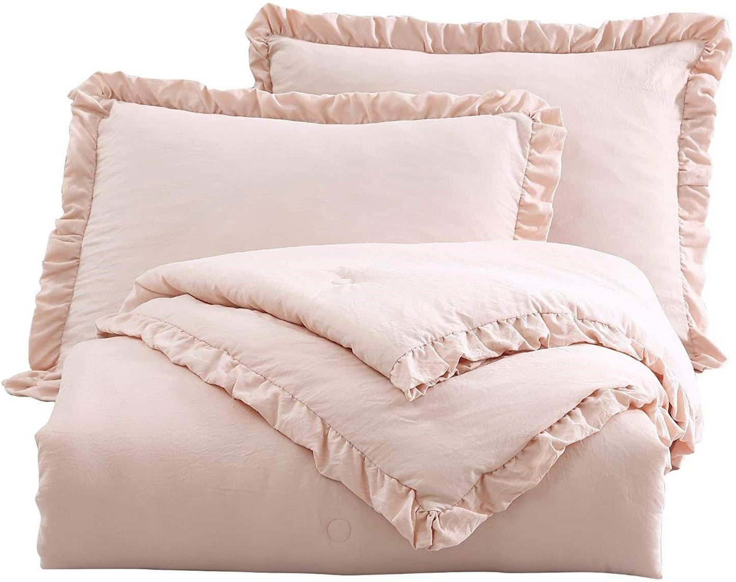 Bedroom > Comforters And Sets - Queen Oversized Pink Ruffled Edge Microfiber Comforter Set