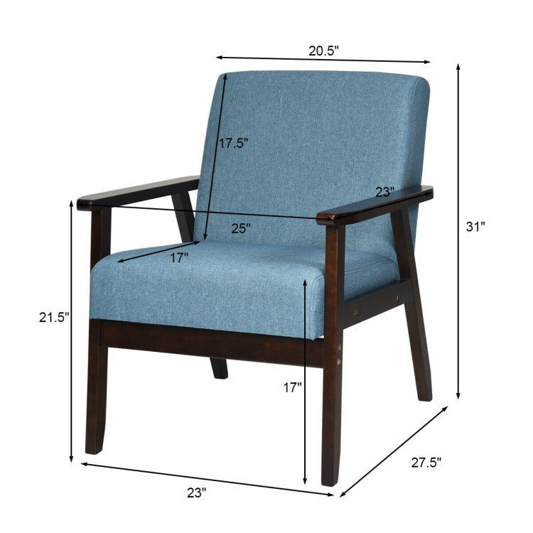 Living Room > Accent Chairs - Retro Modern Classic Blue Linen Wide Accent Chair With Espresso Wood Frame