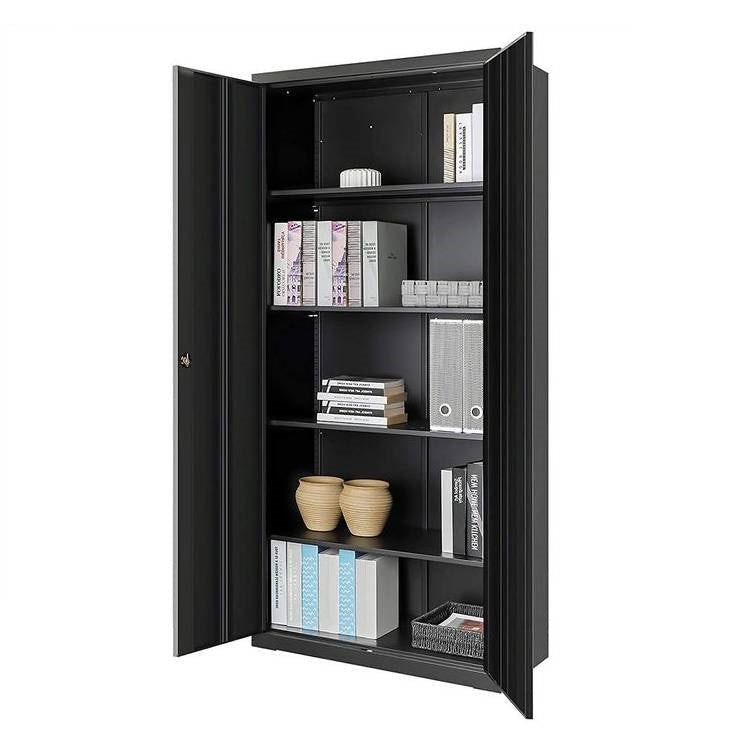 Accents > Storage Cabinets - Black Steel Lockable Storage Cabinet Shelving Unit With 4 Adjustable Shelves