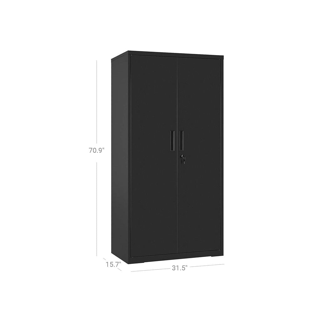 Accents > Storage Cabinets - Black Steel Lockable Storage Cabinet Shelving Unit With 4 Adjustable Shelves