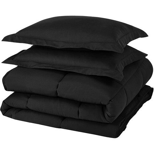 Bedroom > Comforters And Sets - Twin Size Reversible Microfiber Down Alternative Comforter Set In Black