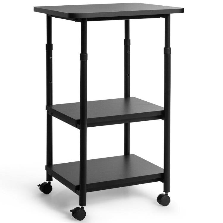 Office > Printer Stands - Black Multifunction Adjustable Height 3-tier Printer Stand On Wheels