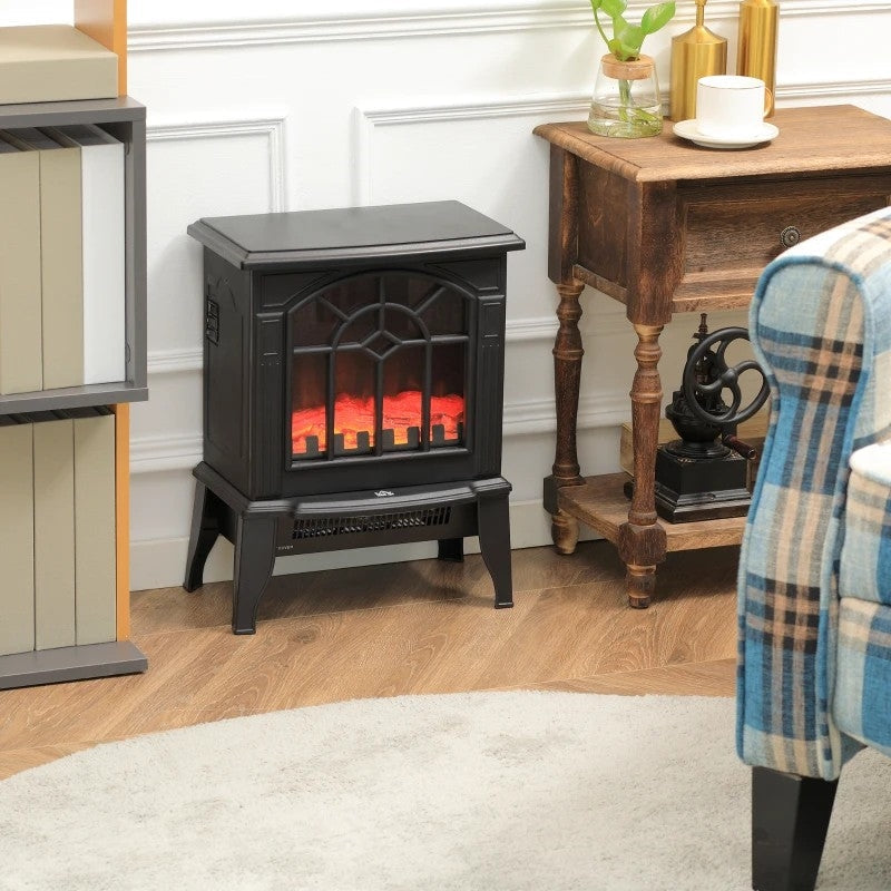 Accents > Electric Fireplaces - Black Electric Fireplace Heater With Realistic Log Flame LED