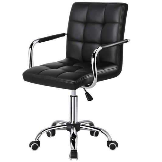 Office > Office Chairs - Modern Mid-Back Black Faux Leather Office Chair With Removable Arms