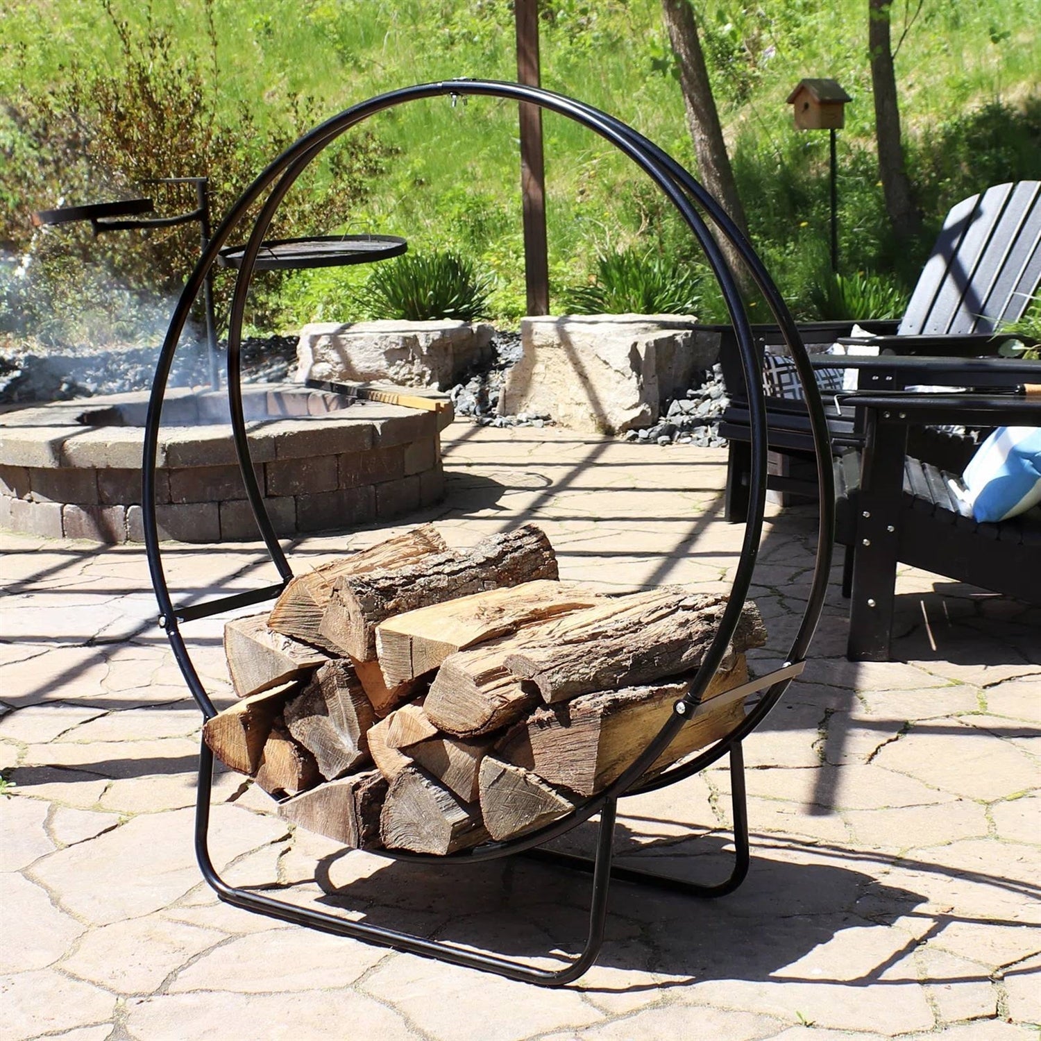 Outdoor > Firewood Racks - Modern Black Metal Indoor Outdoor Firewood Holder Log Rack
