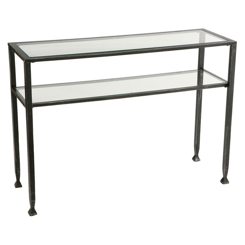 Living Room > Console & Sofa Tables - Black Metal Console Sofa Table With Glass Top And Shelves