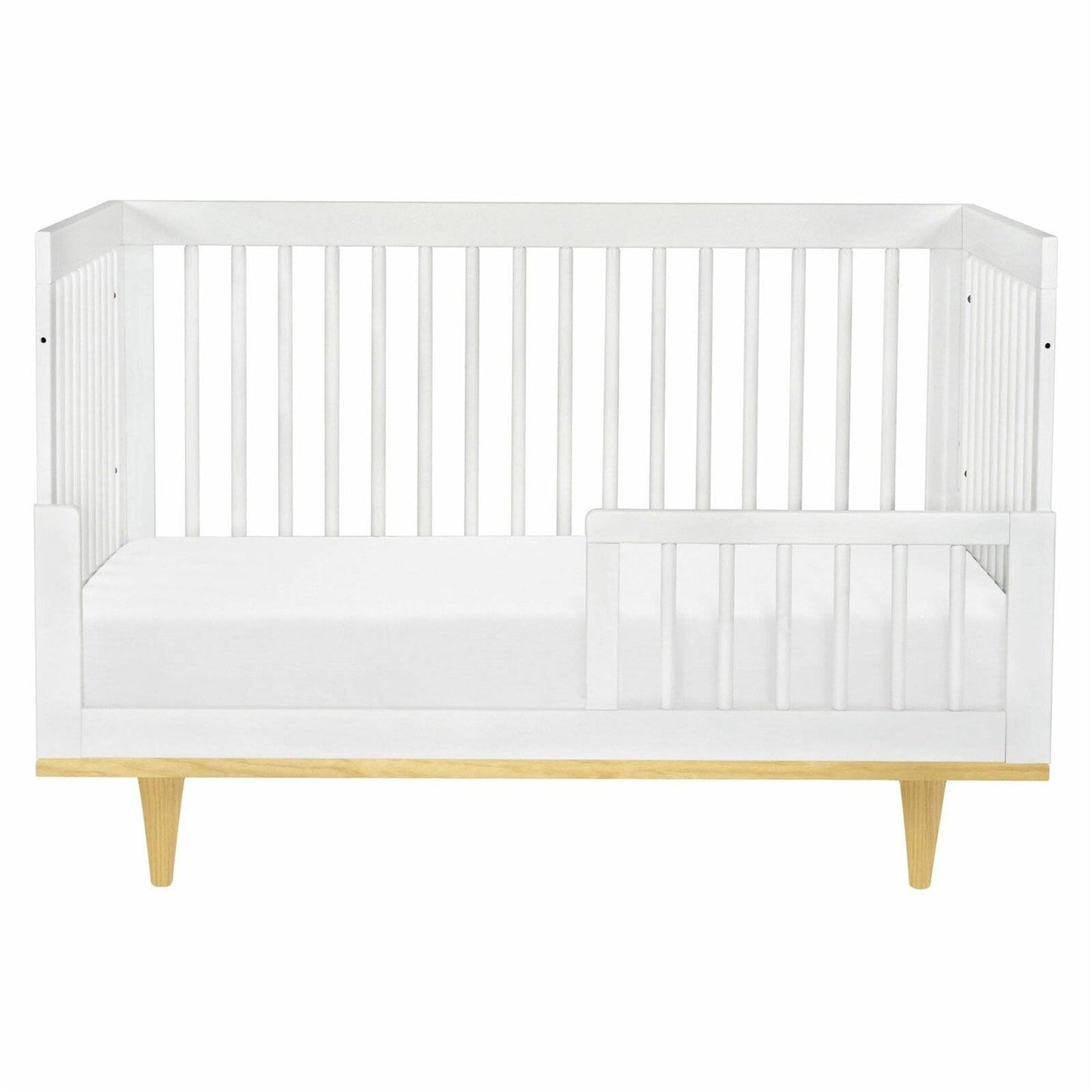 Bedroom > Baby & Kids - Modern Classic Solid Wooden Crib In White With Natural Wood Legs