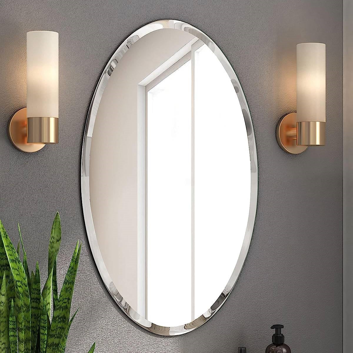 Accents > Mirrors - Oval Frameless 35-inch Beveled Bathroom Bedroom Living Room Vanity Wall Mirror