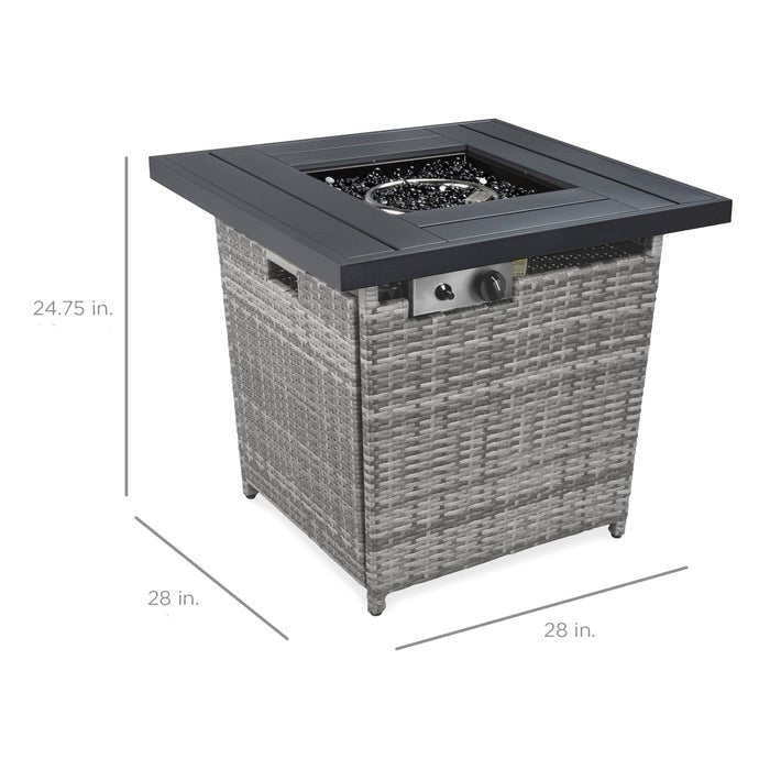 Outdoor > Outdoor Decor > Fire Pits - 50,000 BTU Grey Wicker LP Gas Propane Fire Pit W/ Faux Wood Tabletop And Cover