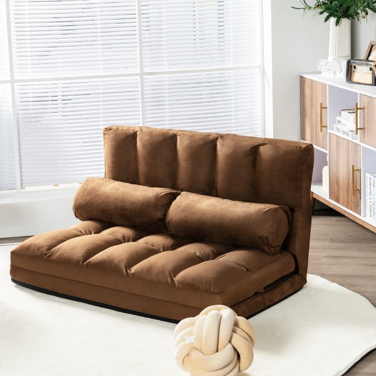 Living Room > Sofas - Faux Suede 5 Tilt Foldable Floor Sofa Bed With Detachable Cloth Cover In Brown