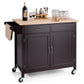 Kitchen > Kitchen Carts - Brown Kitchen Island Storage Cart With Wood Top And Casters