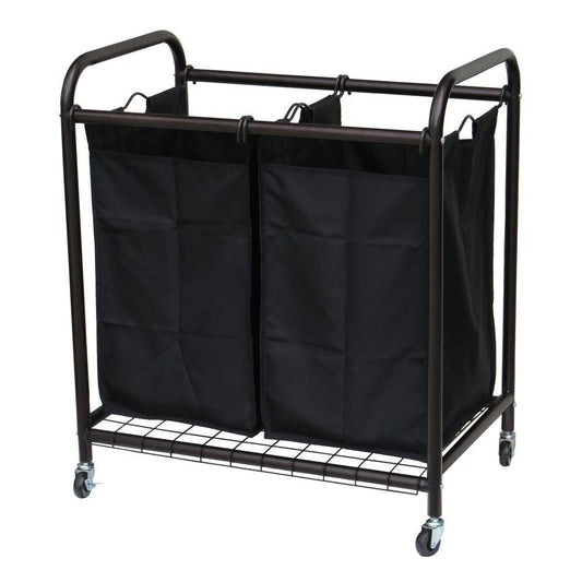 Bathroom > Laundry Hampers - Bronze Laundry Hamper Cart With 2 Black Sorter Bags