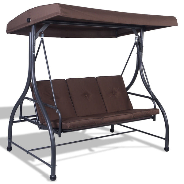 Temporarily Paused Products - Brown Adjustable 3 Seat Cushioned Porch Patio Canopy Swing Chair