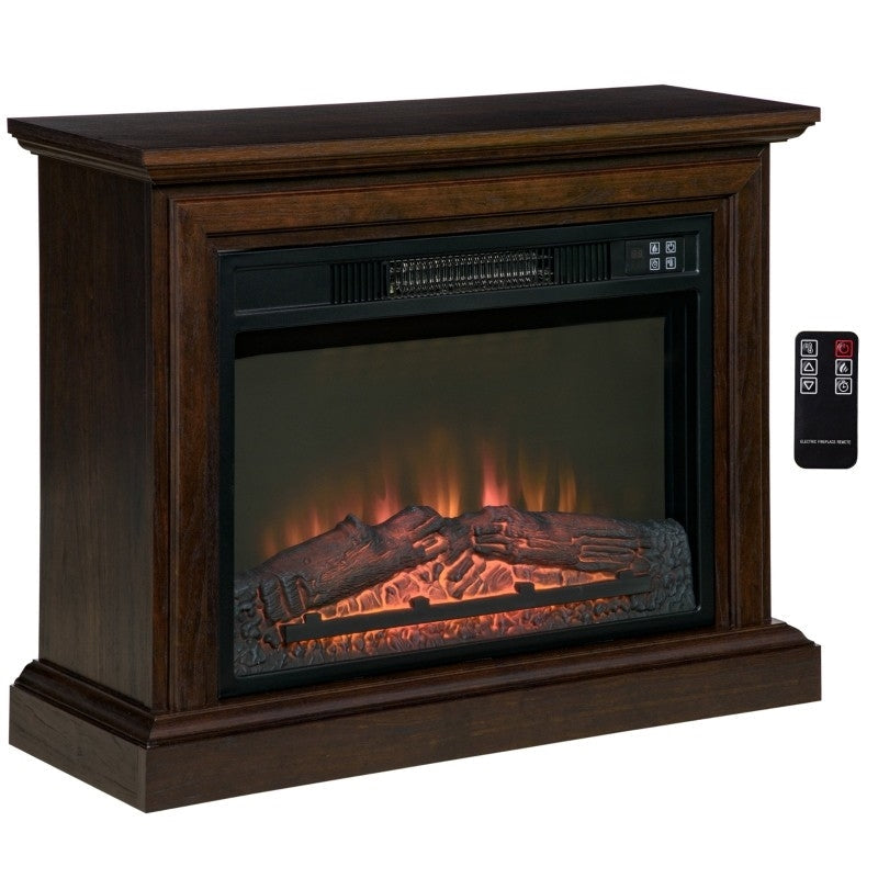 Accents > Electric Fireplaces - 31 Inch Brown Electric Fireplace Heater Dimmable Flame Effect And Mantel W/ Remote Control