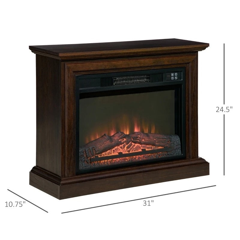 Accents > Electric Fireplaces - 31 Inch Brown Electric Fireplace Heater Dimmable Flame Effect And Mantel W/ Remote Control
