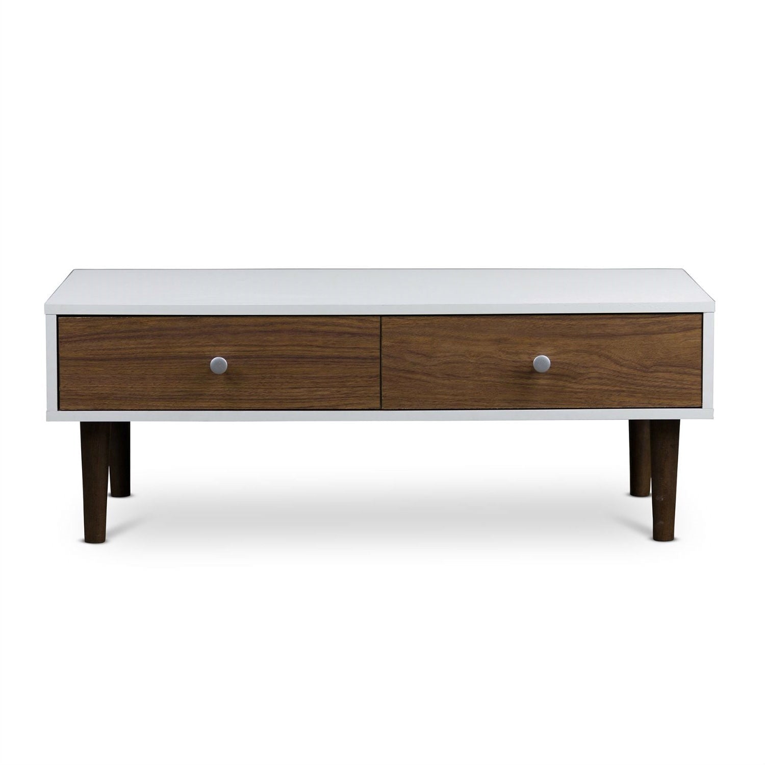 Living Room > Coffee Tables - Modern Mid-Century Style White Wood Coffee Table With 2 Drawers