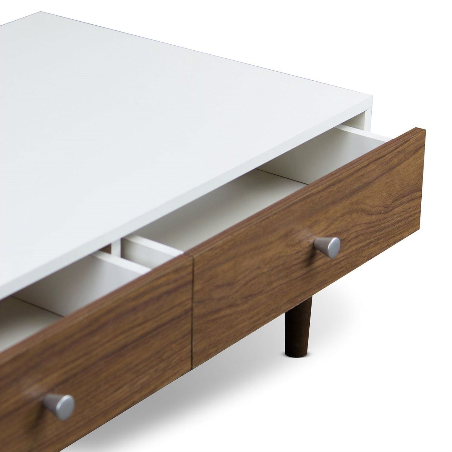 Living Room > Coffee Tables - Modern Mid-Century Style White Wood Coffee Table With 2 Drawers
