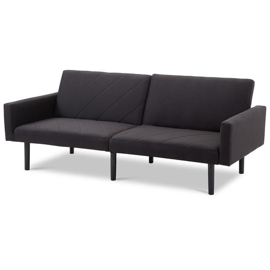 Living Room > Sofas - Modern Black Linen Split-Back Futon Sleeper Sofa Bed Couch