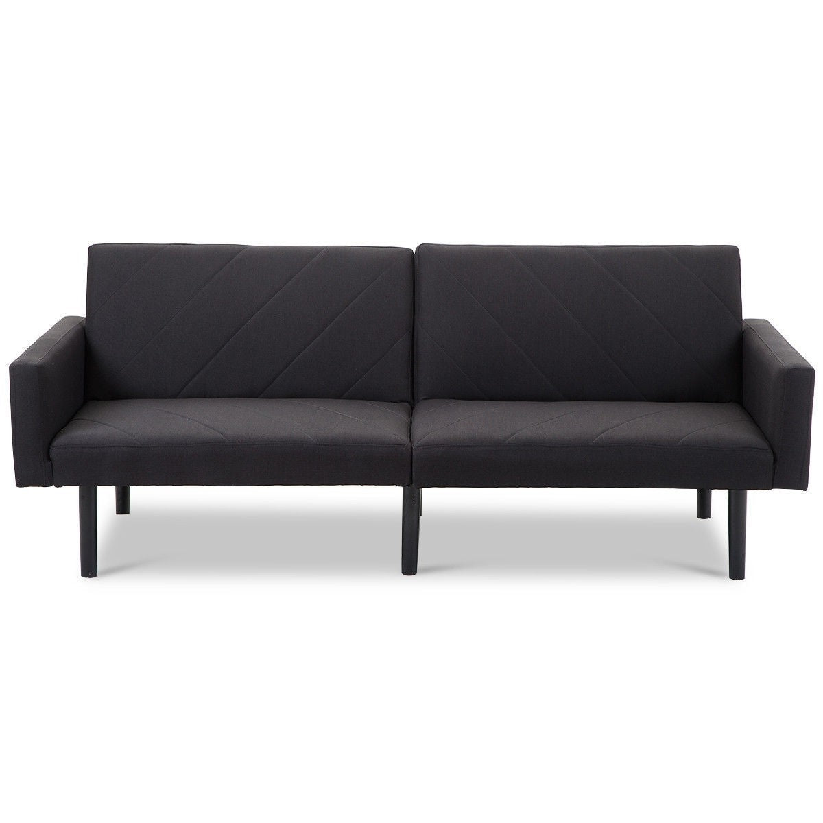 Living Room > Sofas - Modern Black Linen Split-Back Futon Sleeper Sofa Bed Couch