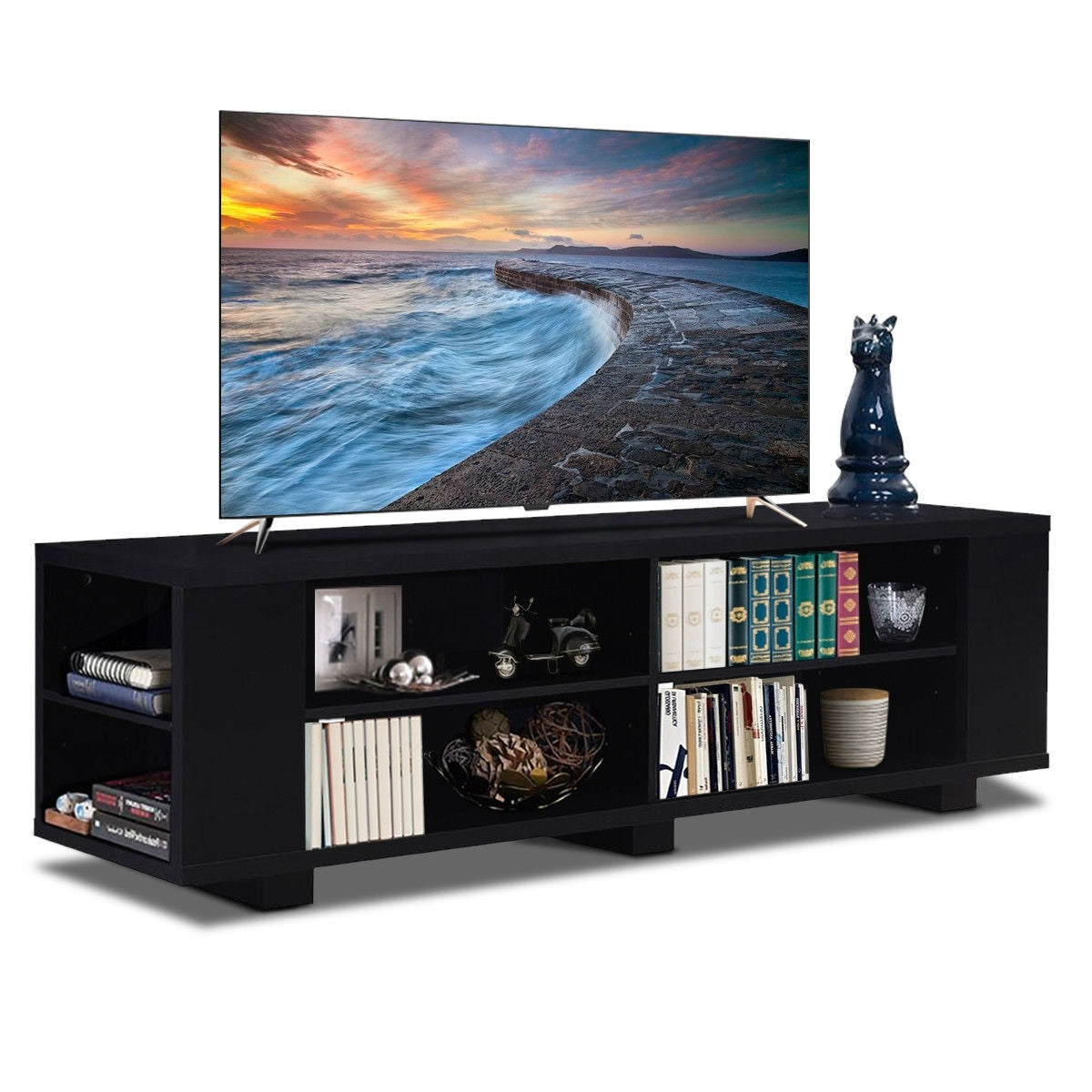 Living Room > TV Stands And Entertainment Centers - Modern Entertainment Center In Black Wood Finish - Holds Up To 60-inch TV