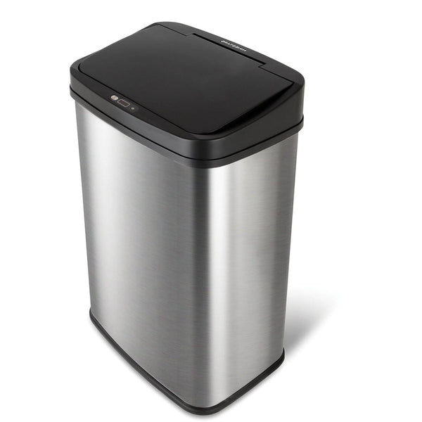 Kitchen > Trash Cans & Recycle Bins - Black Top 13-Gallon Stainless Steel Kitchen Trash Can With Motion Sensor Lid