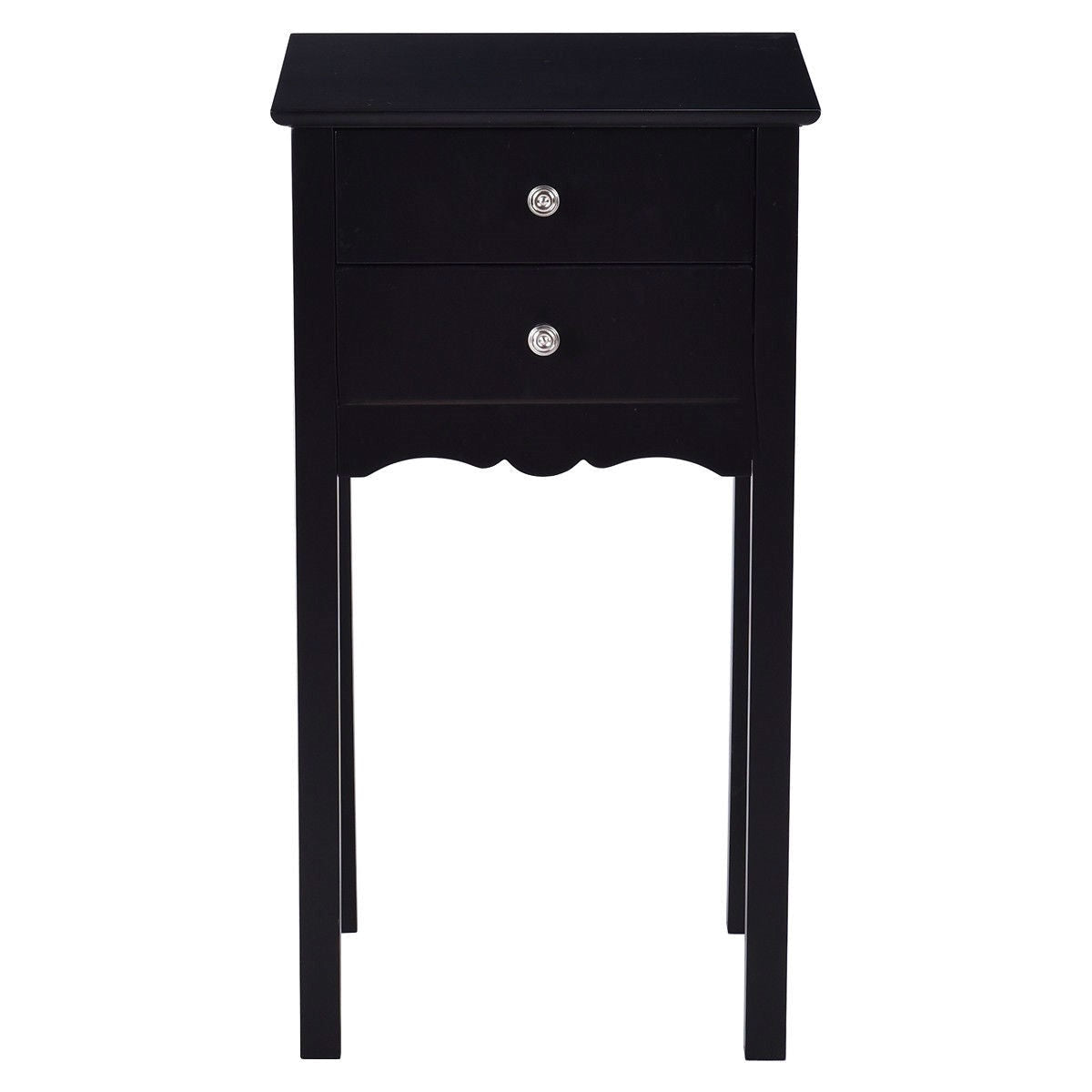 Bedroom > Nightstand And Dressers - Elegant 2-Drawer End Table Nightstand Side Table In Black Wood Finish